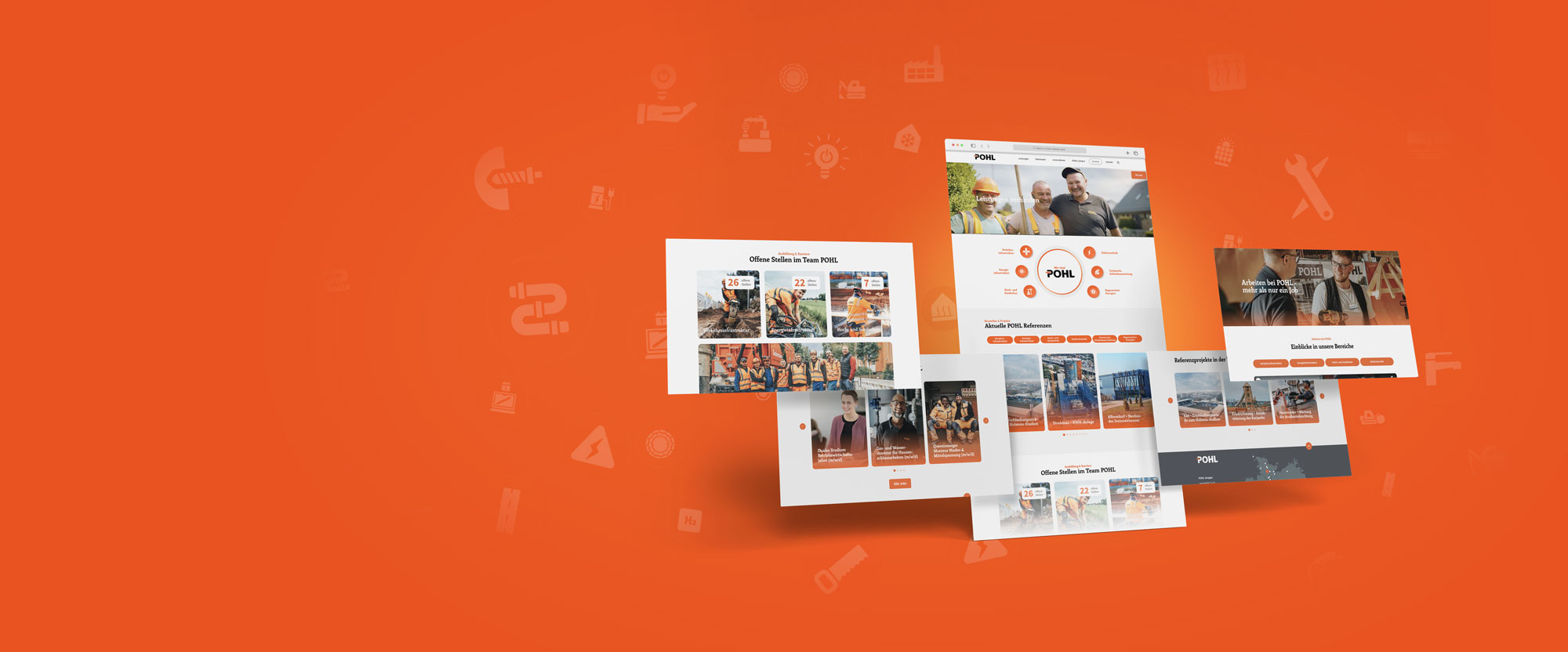 Orangefarbene Grafik mit Bildern des POHL Website Relaunches Orangefarbene Grafik mit Bildern des POHL Website Relaunches